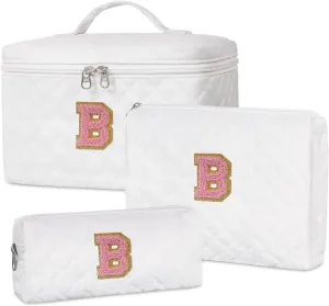 Makeup Bag Set,Initial Cosmetic Bag for Women,Cute Make Up Bags,Toiletry Organizer Travel Accessories-B