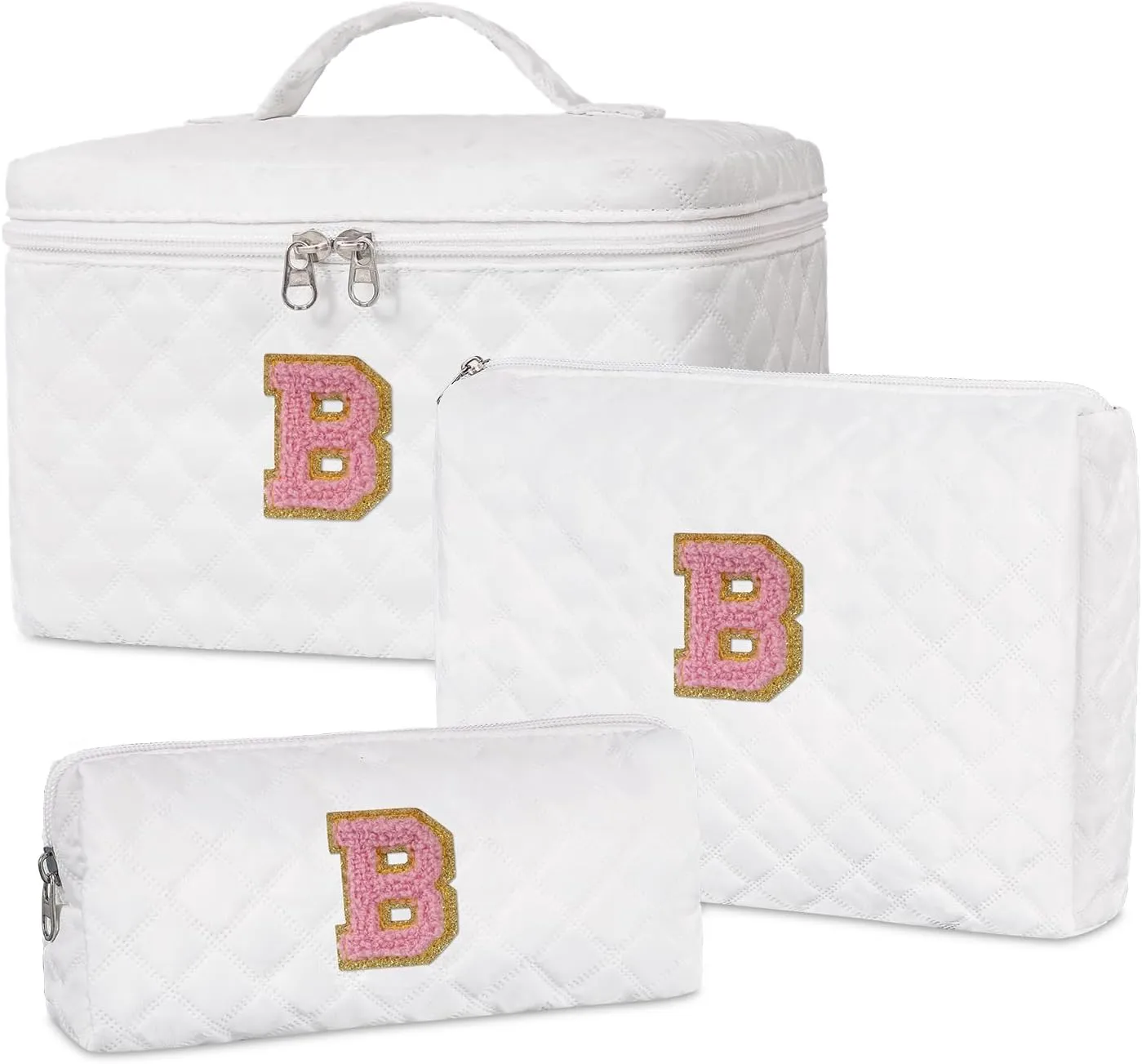 Makeup Bag Set,Initial Cosmetic Bag for Women,Cute Make Up Bags,Toiletry Organizer Travel Accessories-B