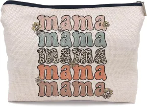 Mama Retro Groovy Leopard Flower Makeup Bag Make up Cosmetic Bag Small Zipper Pouch,Birthday Mother's Gifts for Mama Mom Mother from Daughter Son