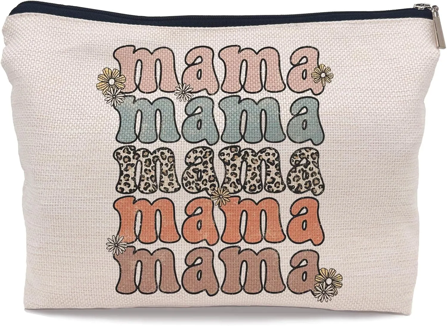 Mama Retro Groovy Leopard Flower Makeup Bag Make up Cosmetic Bag Small Zipper Pouch,Birthday Mother's Gifts for Mama Mom Mother from Daughter Son