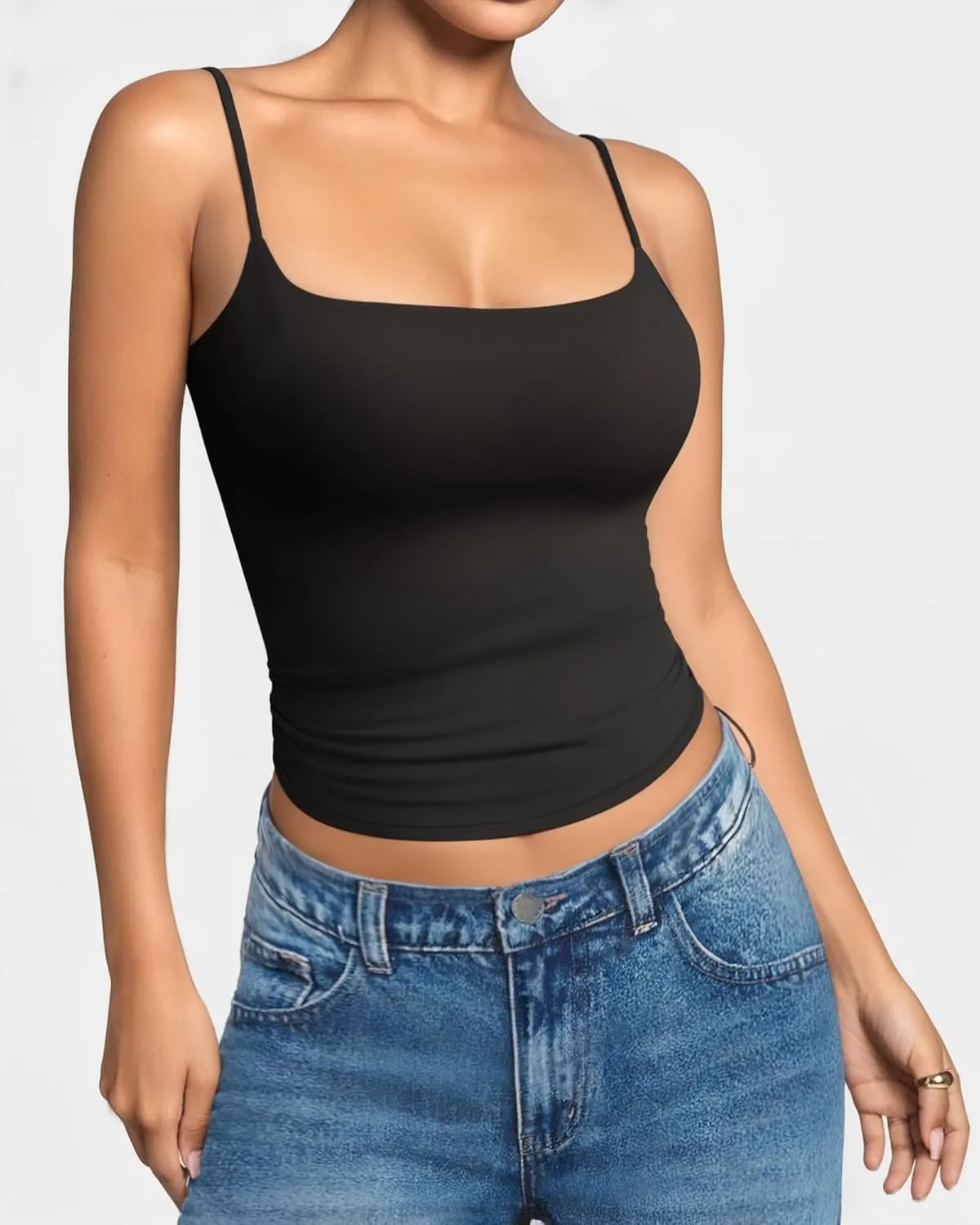 MANGOPOP Womens Camisole Tank Tops Square Neck Spaghetti Strap Cami Double Lined Sleeveless Crop Top Sexy Shirts