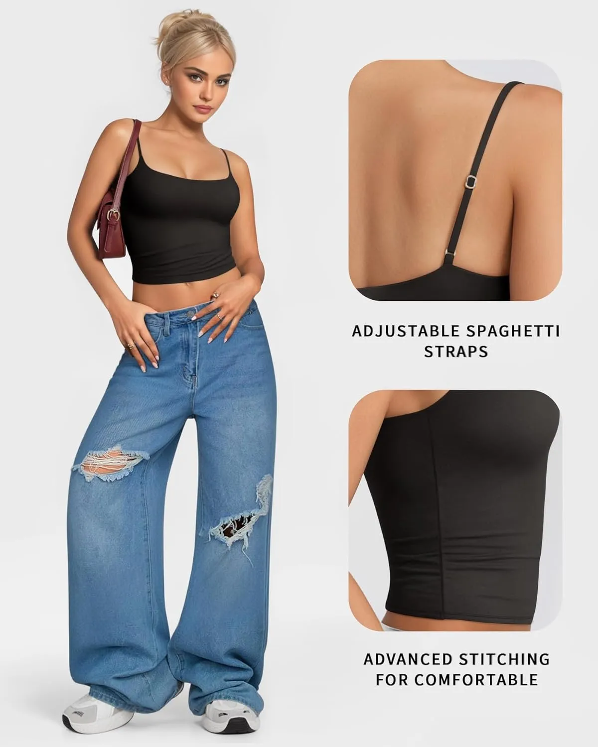 MANGOPOP Womens Camisole Tank Tops Square Neck Spaghetti Strap Cami Double Lined Sleeveless Crop Top Sexy Shirts