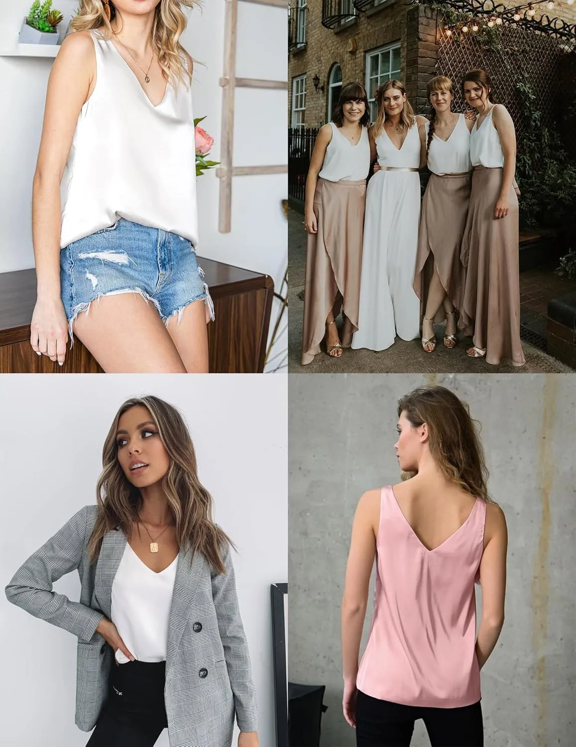 Maysoar 2 Pcs Womens Silk Satin Tank Tops Sleeveless V Neck Camisole Flowy Tank Top Blouses Basic Shirt