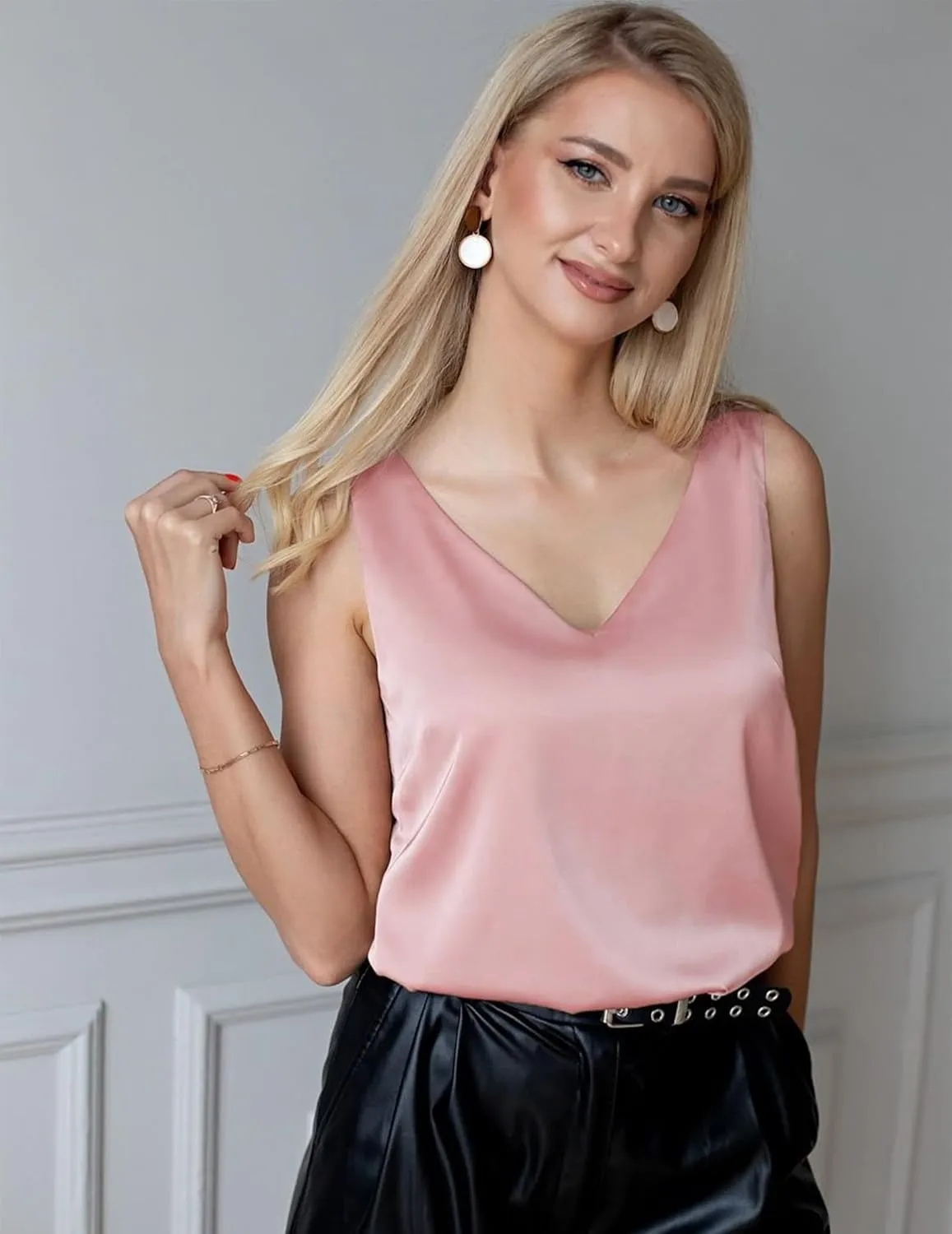 Maysoar 2 Pcs Womens Silk Satin Tank Tops Sleeveless V Neck Camisole Flowy Tank Top Blouses Basic Shirt