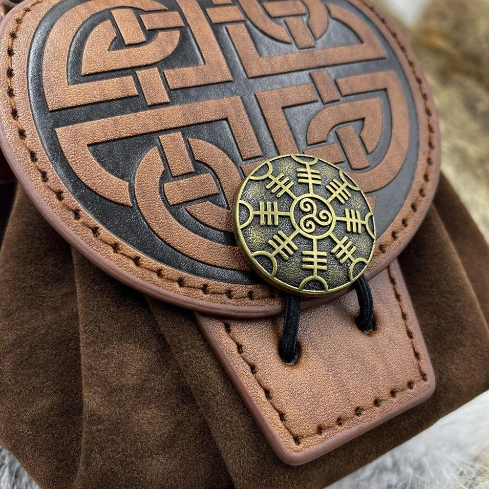 Medieval Embossed Leather Belt Pouch, Retro Renaissance Portable Belt Bag Coin Purse Dice Bag Cosplay Costume Accessories
