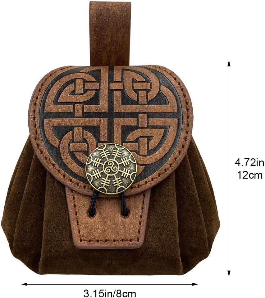 Medieval Embossed Leather Belt Pouch, Retro Renaissance Portable Belt Bag Coin Purse Dice Bag Cosplay Costume Accessories