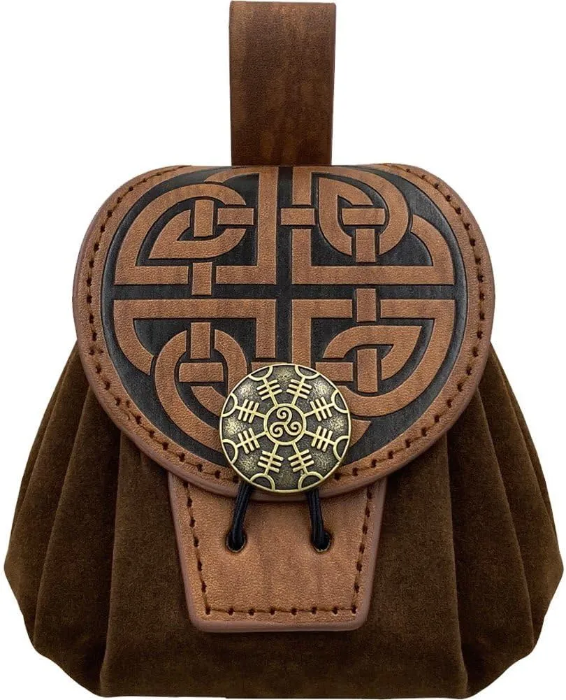 Medieval Embossed Leather Belt Pouch, Retro Renaissance Portable Belt Bag Coin Purse Dice Bag Cosplay Costume Accessories