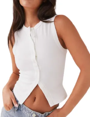 Meihuida Women Ribbed Button Down Y2k Going Out Crop Tank Top Sleeveless Knit Vest Tops