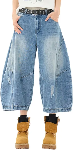 Men Loose Denim Shorts Baggy Casual Summer Wide Leg Mid Jean Jorts Hip Hop Shorts Streetwear with Pockets