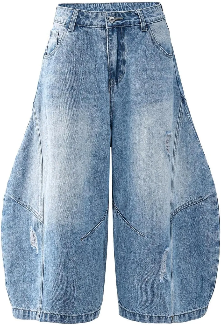 Men Loose Denim Shorts Baggy Casual Summer Wide Leg Mid Jean Jorts Hip Hop Shorts Streetwear with Pockets