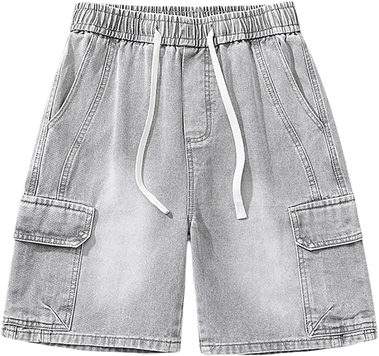 Men Wide Leg Hip Hop Mid Jean Shorts Work Denim Shorts with Pockets Casual 2025 Trendy Streetwear