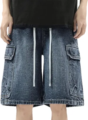 Men Y2K Vintage Baggy Jean Shorts Casual Summer Hip Hop Cargo Pants Loose Fit Denim Shorts Trendy Outfits