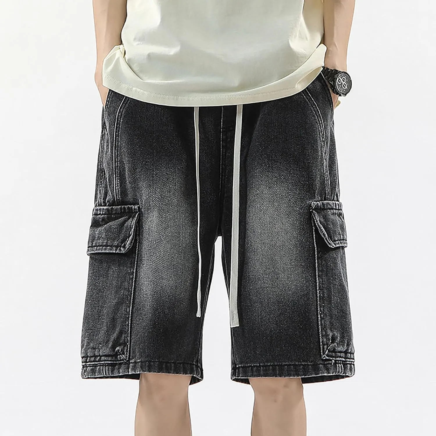 Mens Baggy Denim Jorts Y2K Vintage Loose Fit Hip Hop Jean Shorts Casual Summer Long Jeans Trendy Outfits