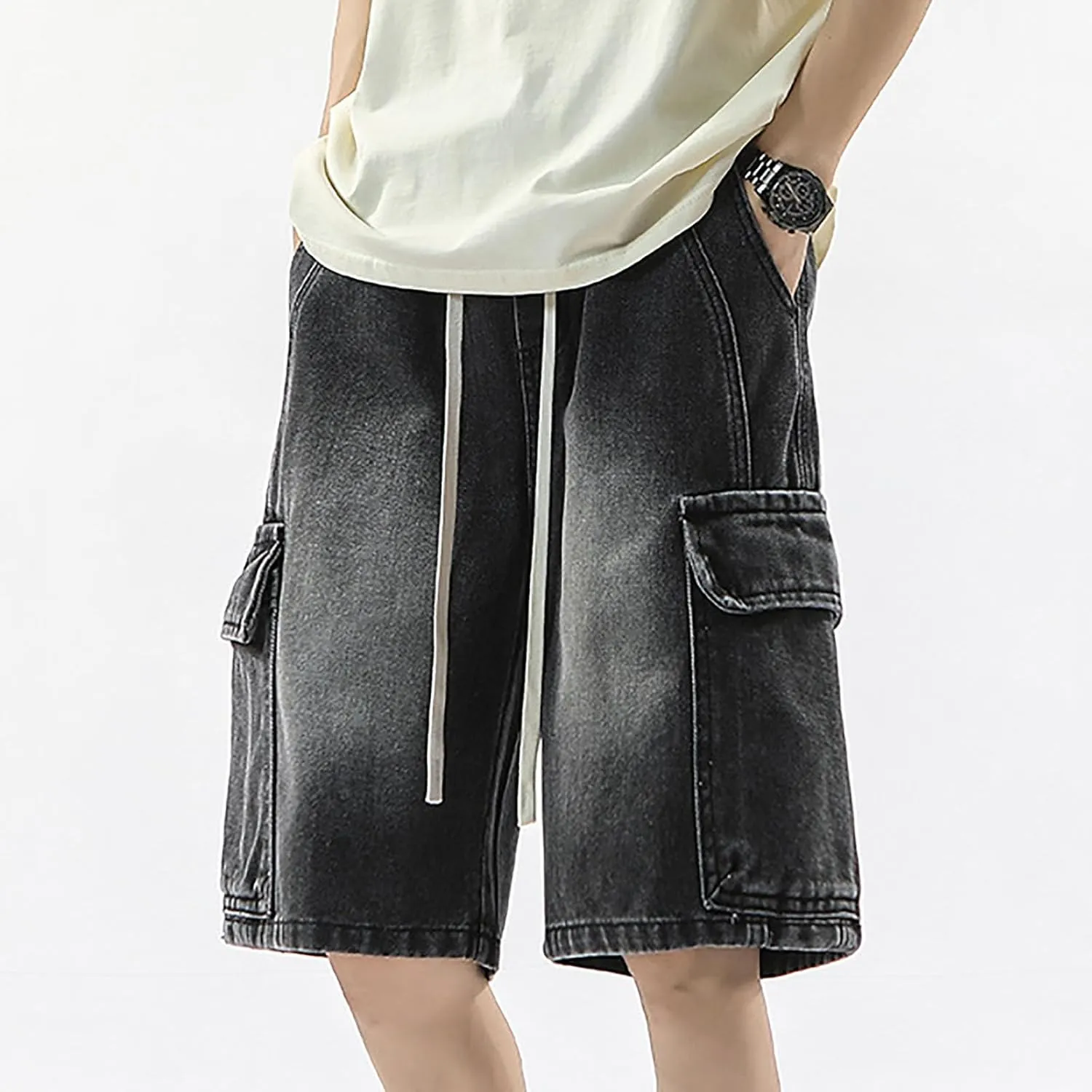 Mens Baggy Denim Jorts Y2K Vintage Loose Fit Hip Hop Jean Shorts Casual Summer Long Jeans Trendy Outfits
