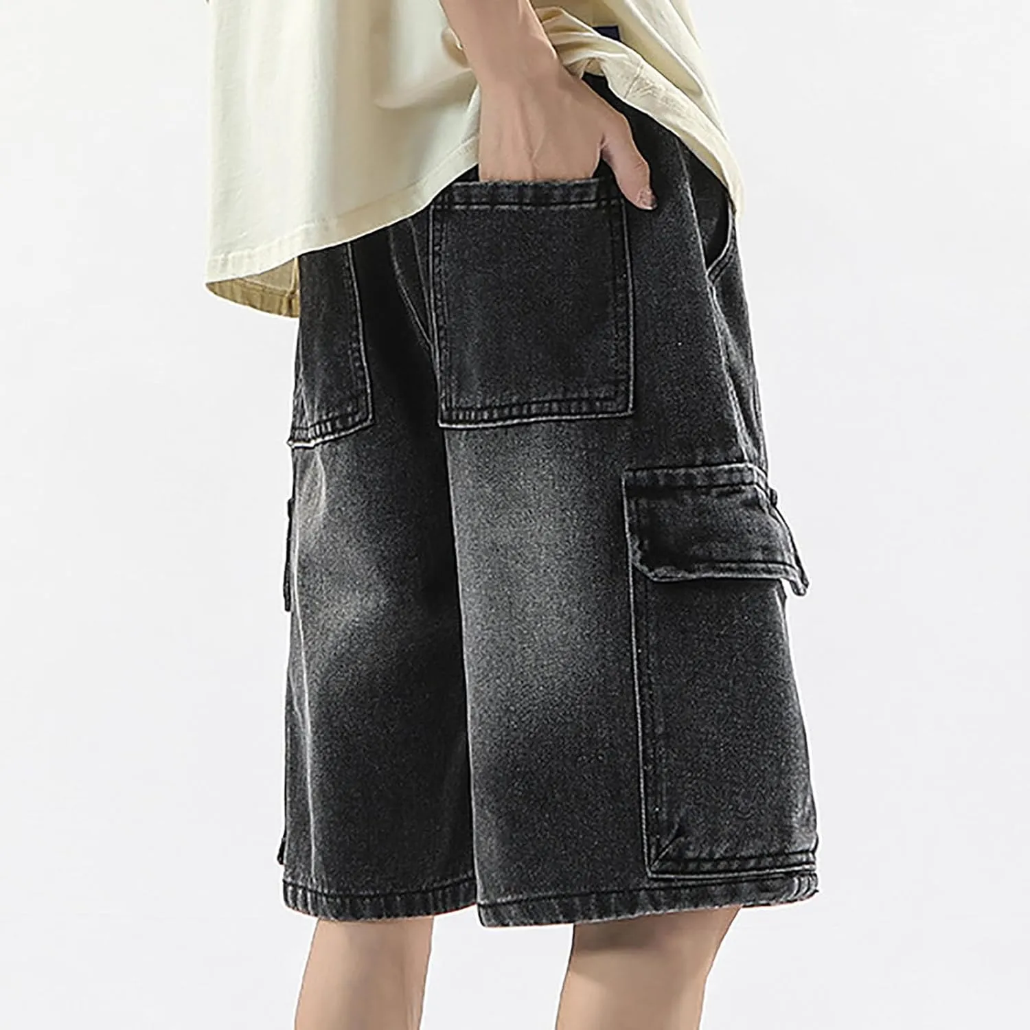 Mens Baggy Denim Jorts Y2K Vintage Loose Fit Hip Hop Jean Shorts Casual Summer Long Jeans Trendy Outfits