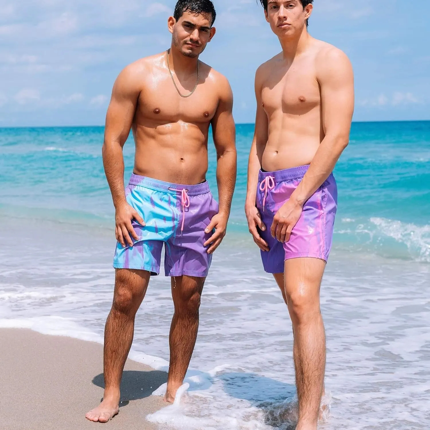 Men's Color Changing Swim Trunks, Temperature Reactive, Quick Dry Boardshorts with Mesh Lining, 5 Inch Inseam
