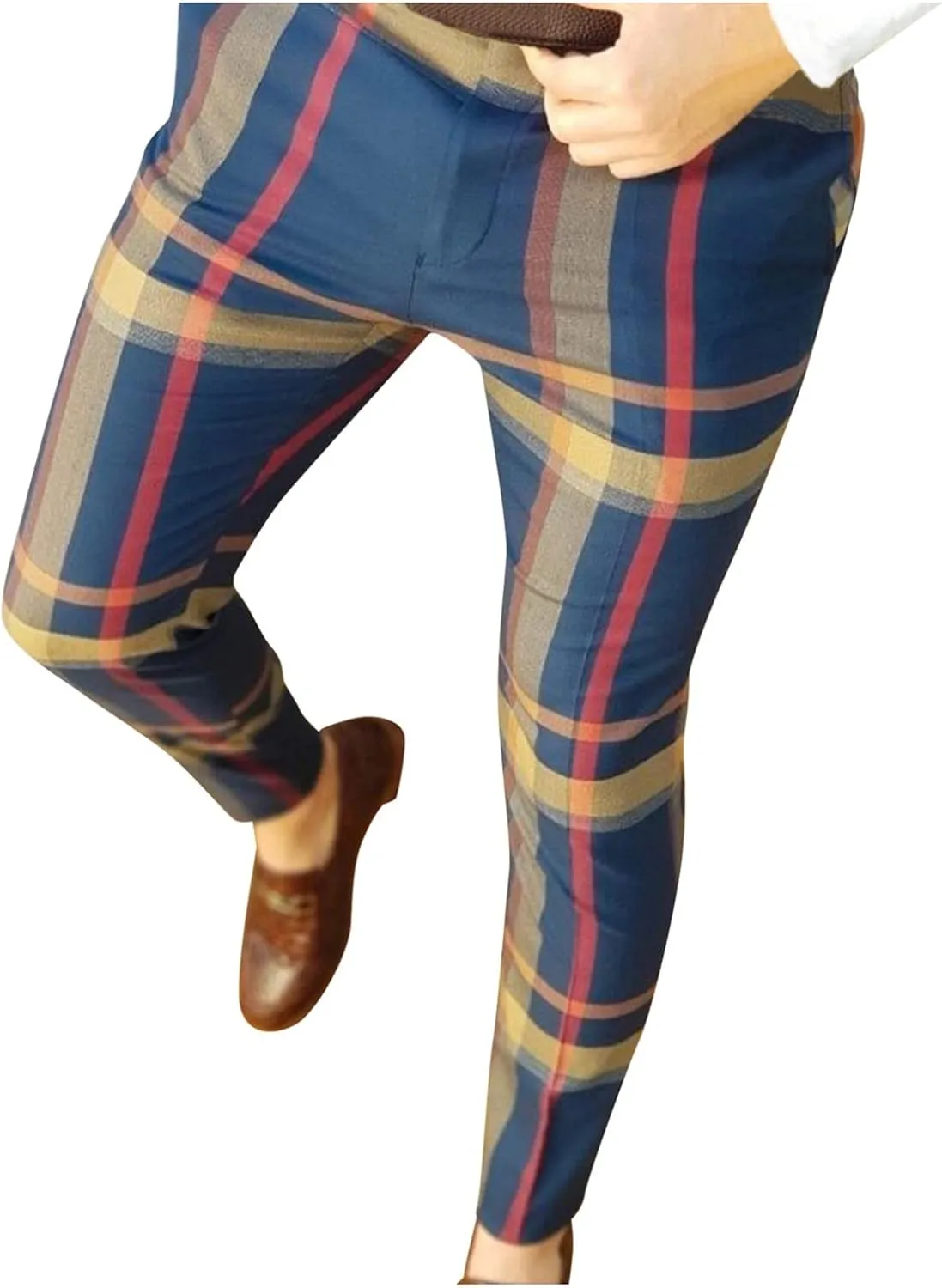 Mens Fashion Dress Pants Plaid Skinny Slim Fit Suit Pants Stretch Regular Fit Business Casual Floral Pencil Chinos Pants