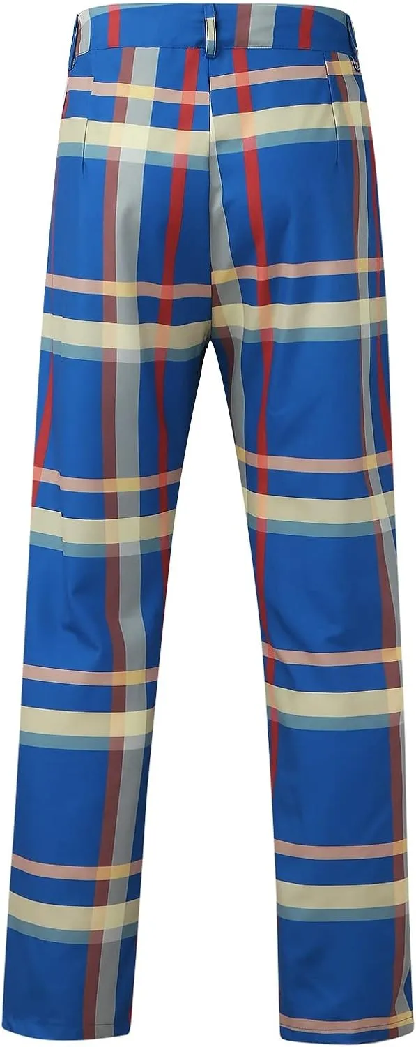 Mens Fashion Dress Pants Plaid Skinny Slim Fit Suit Pants Stretch Regular Fit Business Casual Floral Pencil Chinos Pants