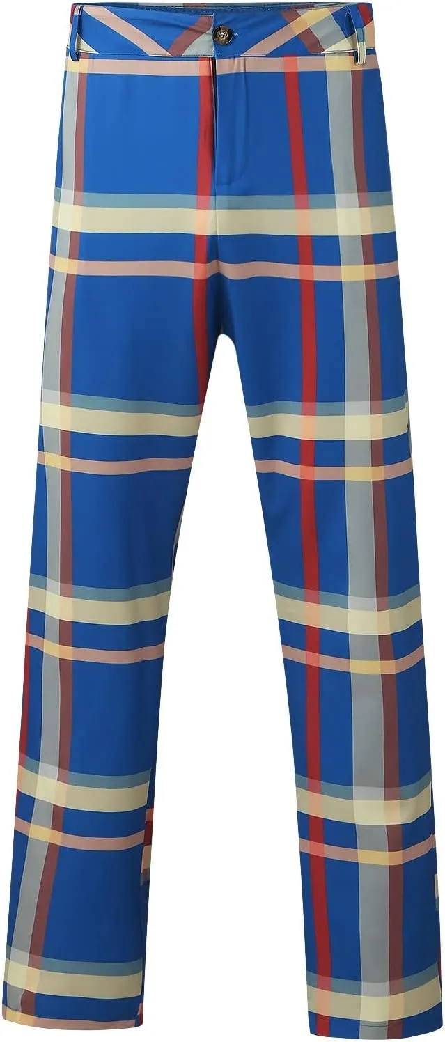 Mens Fashion Dress Pants Plaid Skinny Slim Fit Suit Pants Stretch Regular Fit Business Casual Floral Pencil Chinos Pants