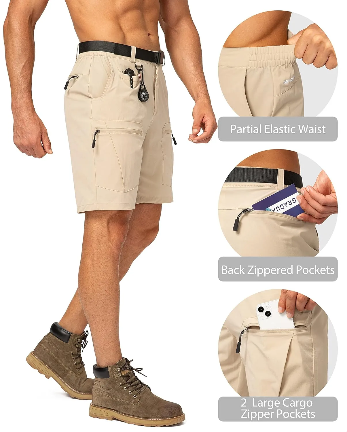 Men's Hiking Cargo Shorts Stretch Quick Dry Outdoor Tactical Shorts for Men with Multi Pocket for Fishing Casual