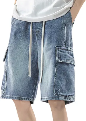 Mens Loose Fit Denim Shorts Baggy Summer Casual Wide Leg Mid Jean Jorts Hip Hop Shorts Streetwear Clothes
