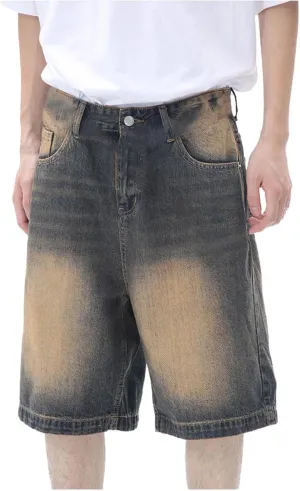 Men's Wide Leg Y2K Hip Hop Mid Jean Shorts Work Denim Shorts with Pockets Casual Summer Trendy Outfits
