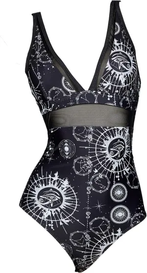 MEOWCOS Goth Swimsuit Star Moon Design Bathing Suit Dark Style Gothic Swimsuit