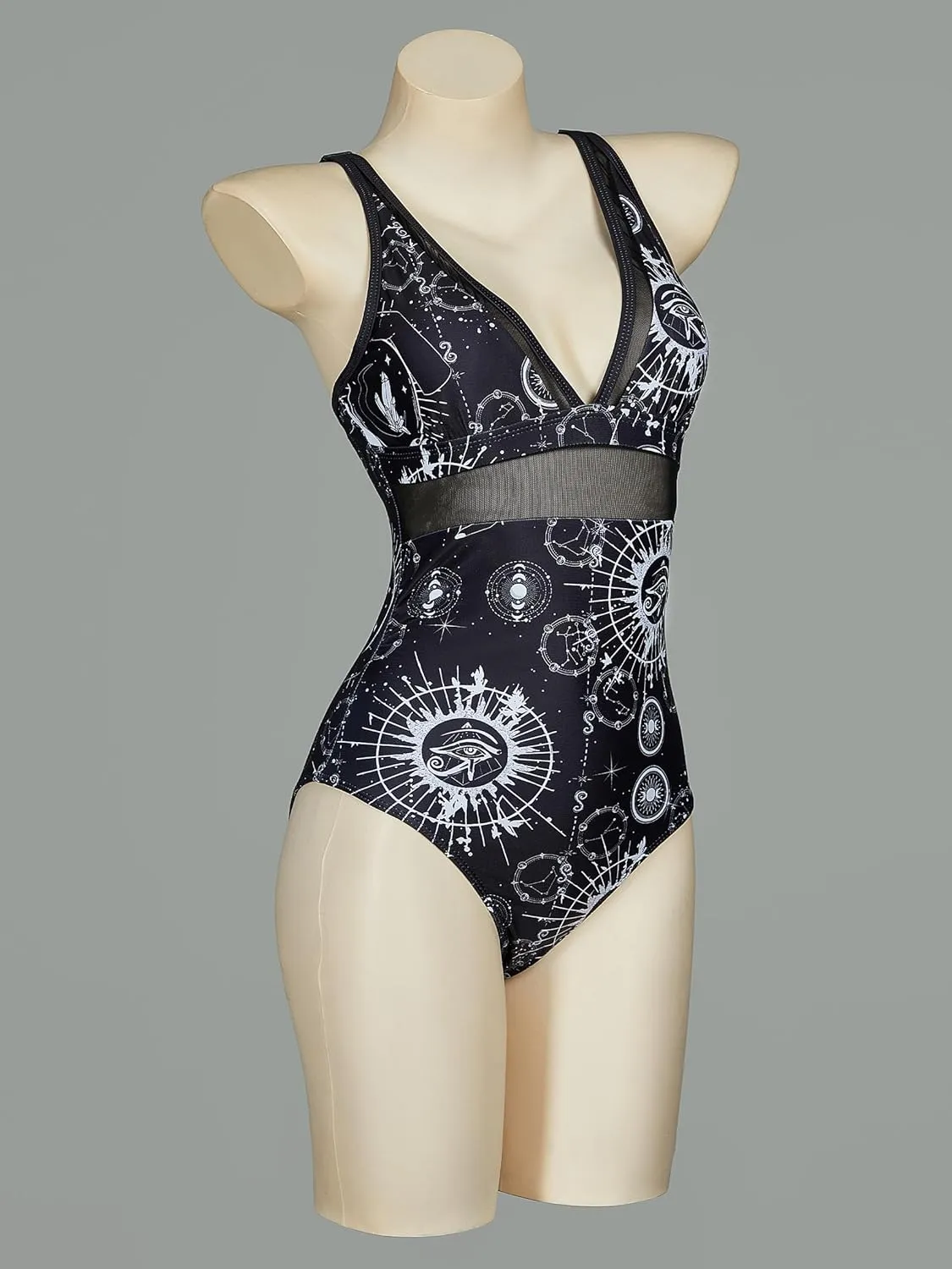 MEOWCOS Goth Swimsuit Star Moon Design Bathing Suit Dark Style Gothic Swimsuit