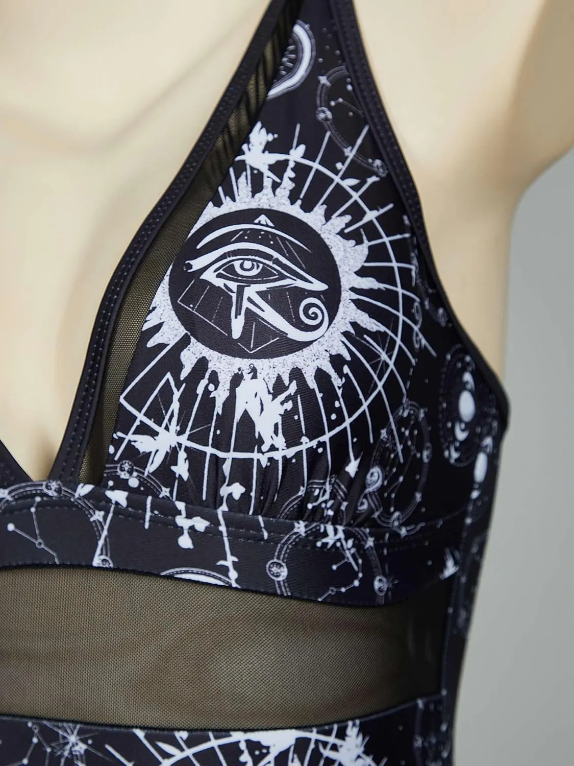 MEOWCOS Goth Swimsuit Star Moon Design Bathing Suit Dark Style Gothic Swimsuit
