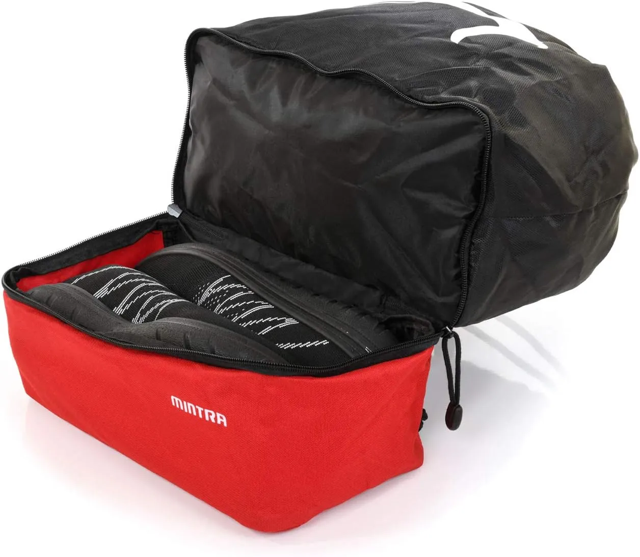 Mintra Sports Drawstring Bags - (Black/Red, Stellar (12in x 18in)) Backpack, Cinch Sackpack, Bag, String, Sports, Gym, Waterproof, Unisex, Used for Gym, Sport, Workout