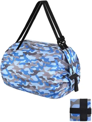 MLAFE Foldable Shopping Bags Cart Reusable Shopping Bags Shoulder Shopping Bag Supermarket Shopping Bag for Daily Commuting (Camouflage Blue)