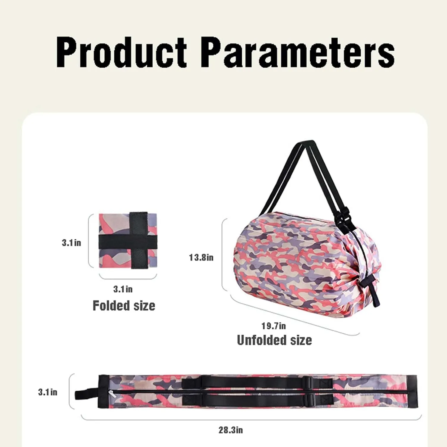 MLAFE Foldable Shopping Bags Cart Reusable Shopping Bags Shoulder Shopping Bag Supermarket Shopping Bag for Daily Commuting (Camouflage Pink)