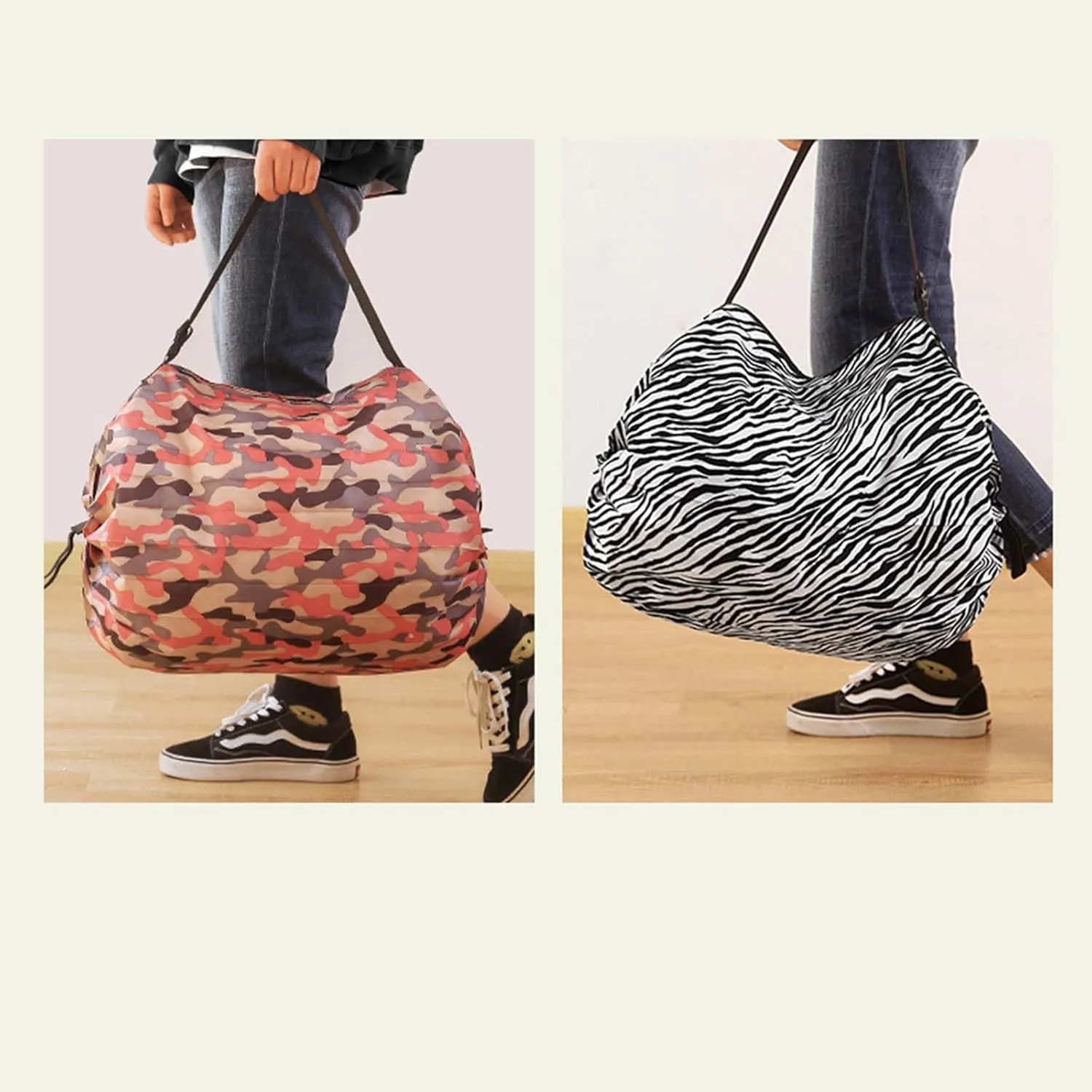 MLAFE Foldable Shopping Bags Cart Reusable Shopping Bags Shoulder Shopping Bag Supermarket Shopping Bag for Daily Commuting (Camouflage Pink)