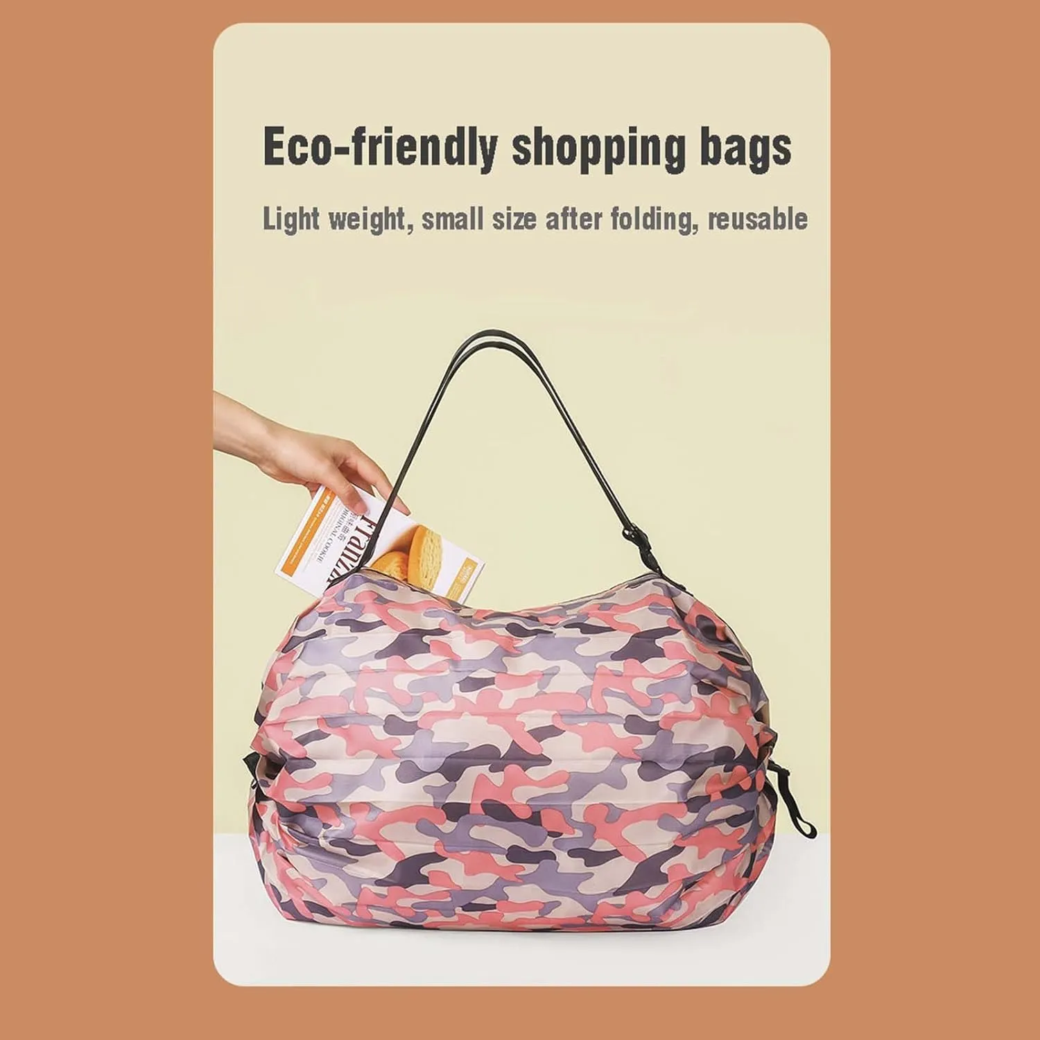 MLAFE Foldable Shopping Bags Cart Reusable Shopping Bags Shoulder Shopping Bag Supermarket Shopping Bag for Daily Commuting (Camouflage Pink)
