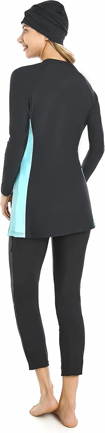 Modest Muslim Swimwear Full Coverage Islamic Burkini Set Long Sleeve Swimsuits with Hijab and Pants for Women