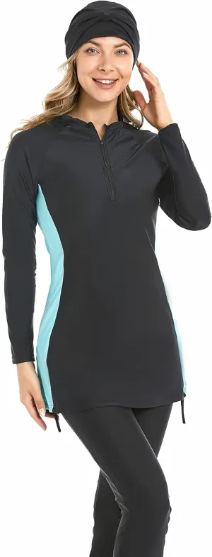Modest Muslim Swimwear Full Coverage Islamic Burkini Set Long Sleeve Swimsuits with Hijab and Pants for Women