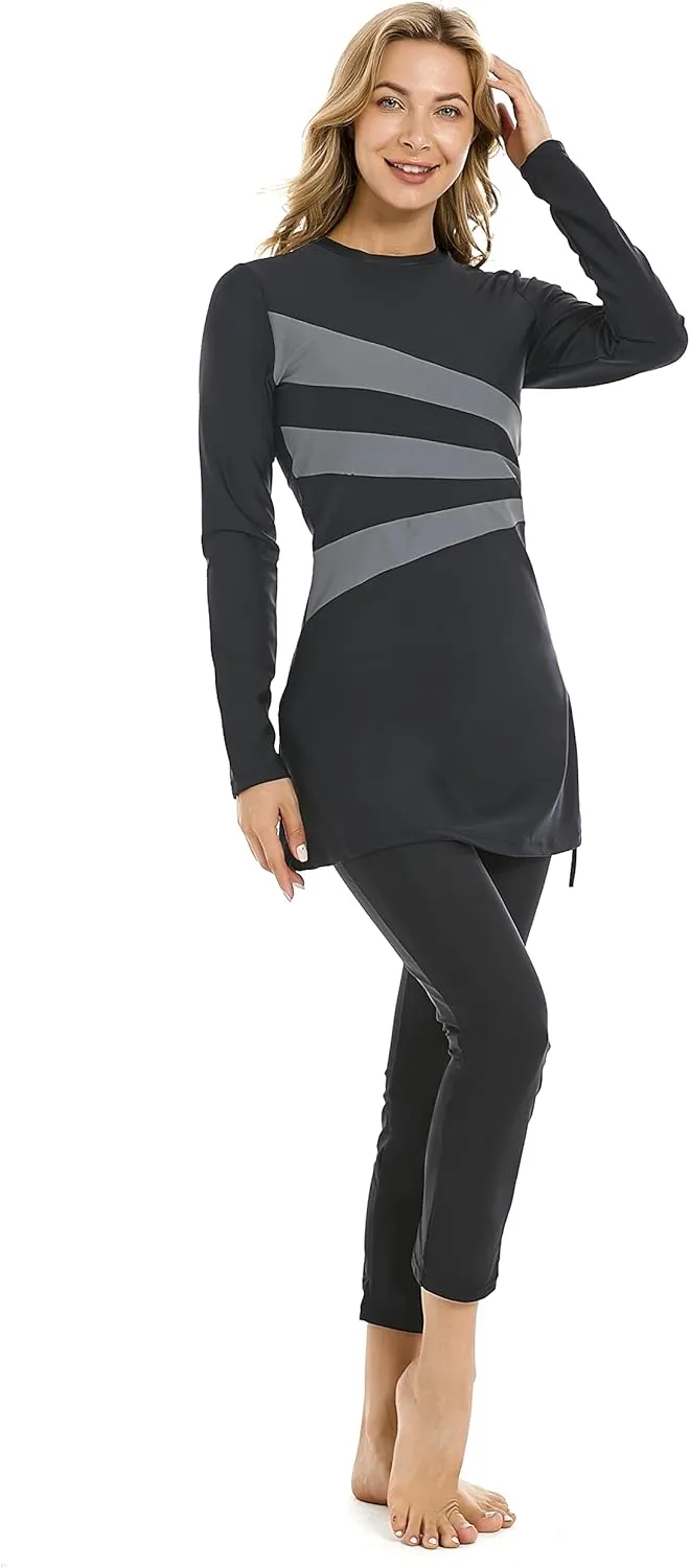 Modest Muslim Swimwear Full Coverage Islamic Burkini Set Long Sleeve Swimsuits with Hijab and Pants for Women