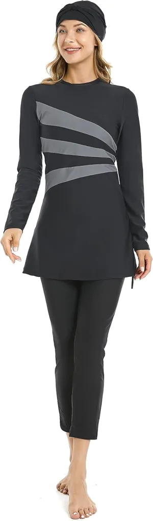 Modest Muslim Swimwear Full Coverage Islamic Burkini Set Long Sleeve Swimsuits with Hijab and Pants for Women