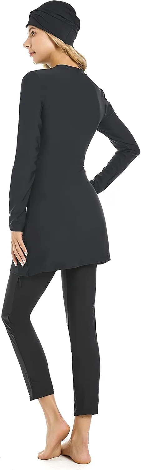 Modest Muslim Swimwear Full Coverage Islamic Burkini Set Long Sleeve Swimsuits with Hijab and Pants for Women