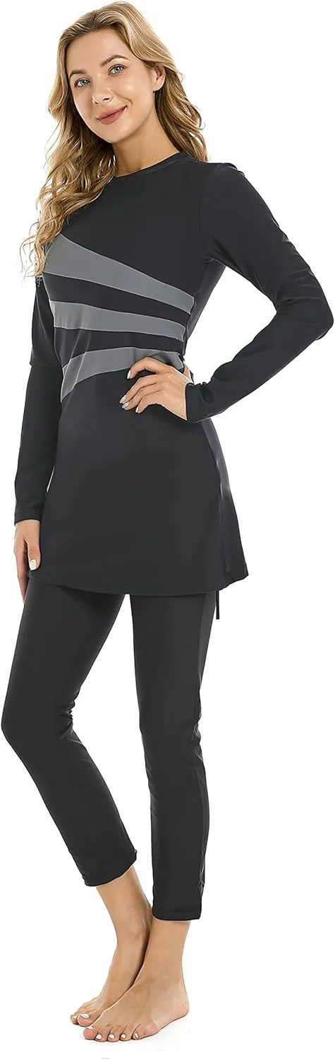Modest Muslim Swimwear Full Coverage Islamic Burkini Set Long Sleeve Swimsuits with Hijab and Pants for Women