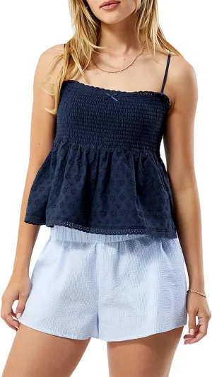Mxiqqpltky Women Y2k Plaid Babydoll Tank Top Summer Spaghetti Strap Square Neck Ruffle Camisole Cute Flowy Hem Peplum Shirts