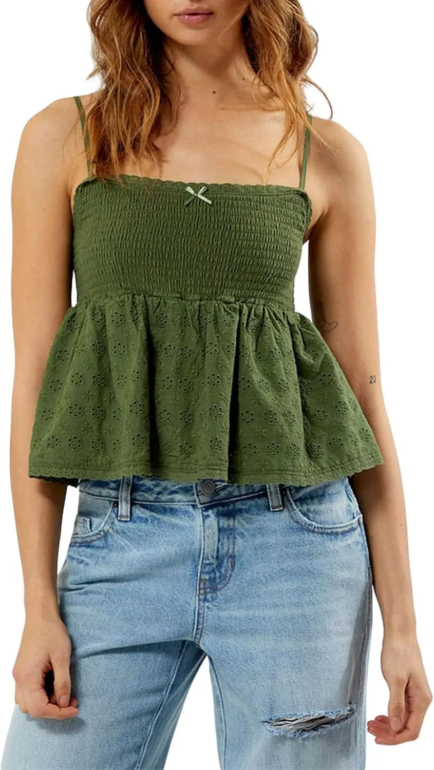Mxiqqpltky Women Y2k Plaid Babydoll Tank Top Summer Spaghetti Strap Square Neck Ruffle Camisole Cute Flowy Hem Peplum Shirts
