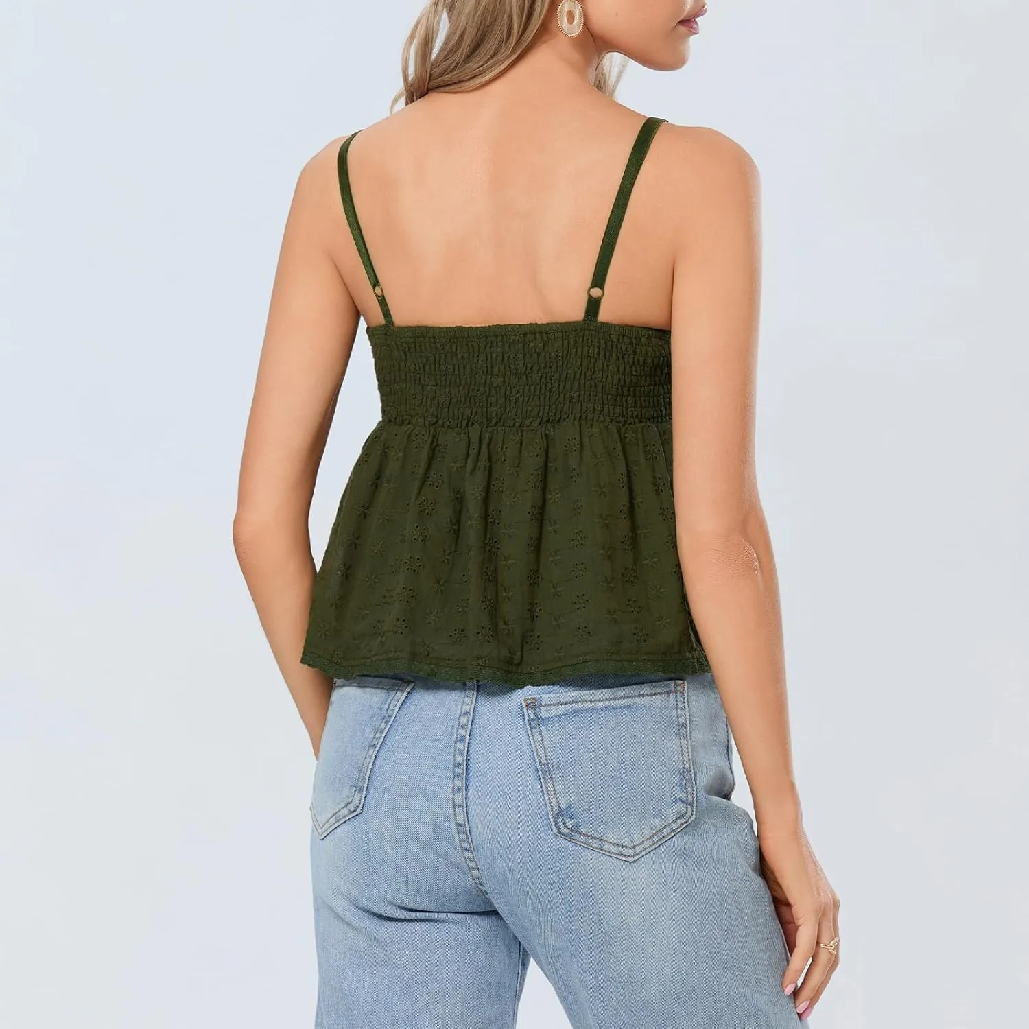 Mxiqqpltky Women Y2k Plaid Babydoll Tank Top Summer Spaghetti Strap Square Neck Ruffle Camisole Cute Flowy Hem Peplum Shirts