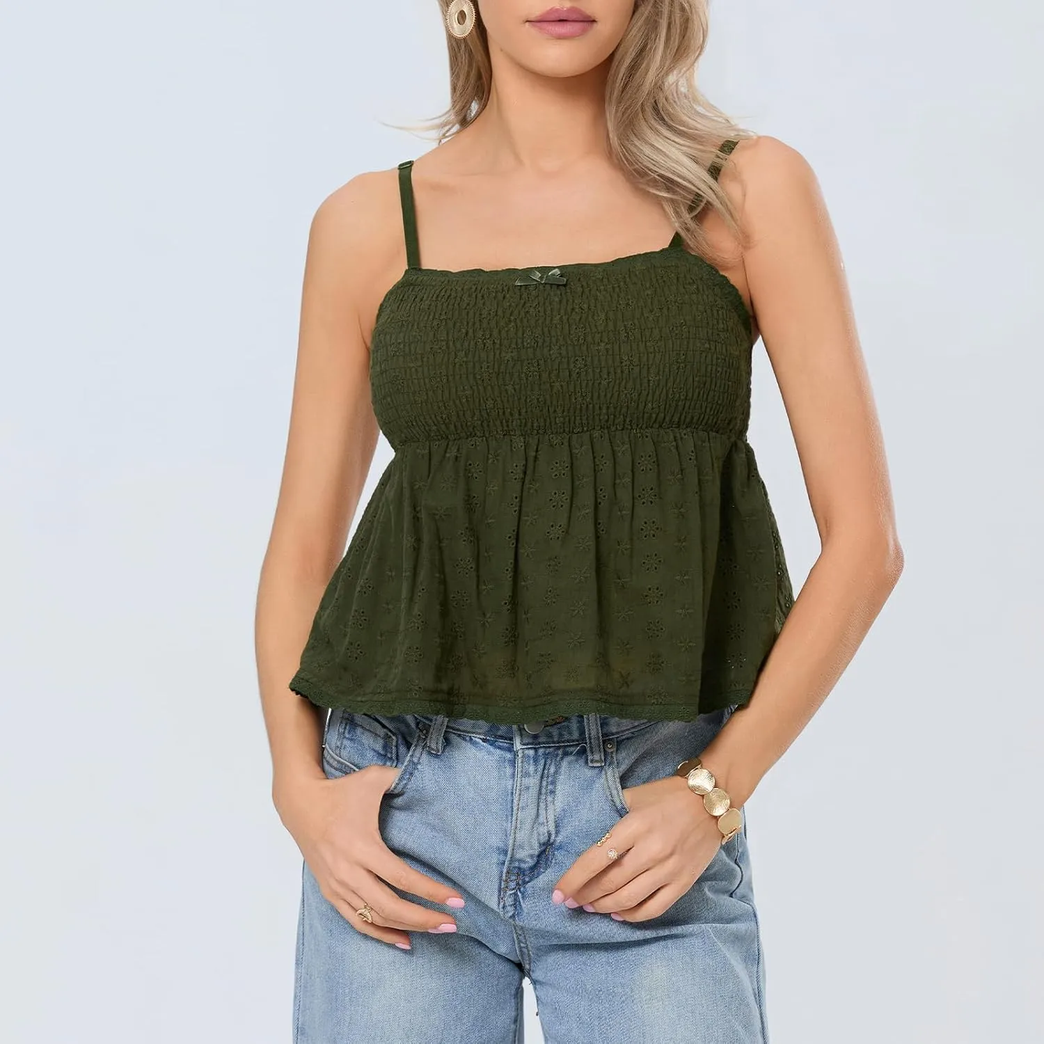 Mxiqqpltky Women Y2k Plaid Babydoll Tank Top Summer Spaghetti Strap Square Neck Ruffle Camisole Cute Flowy Hem Peplum Shirts