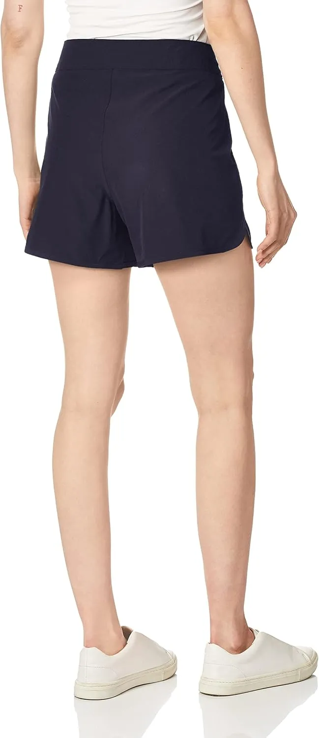 Nautica Women's Standard Solid 4.5" Core Stretch Quick Dry Board Short Swimsuit Bottom Adjustable Drawstring Waistband Cord