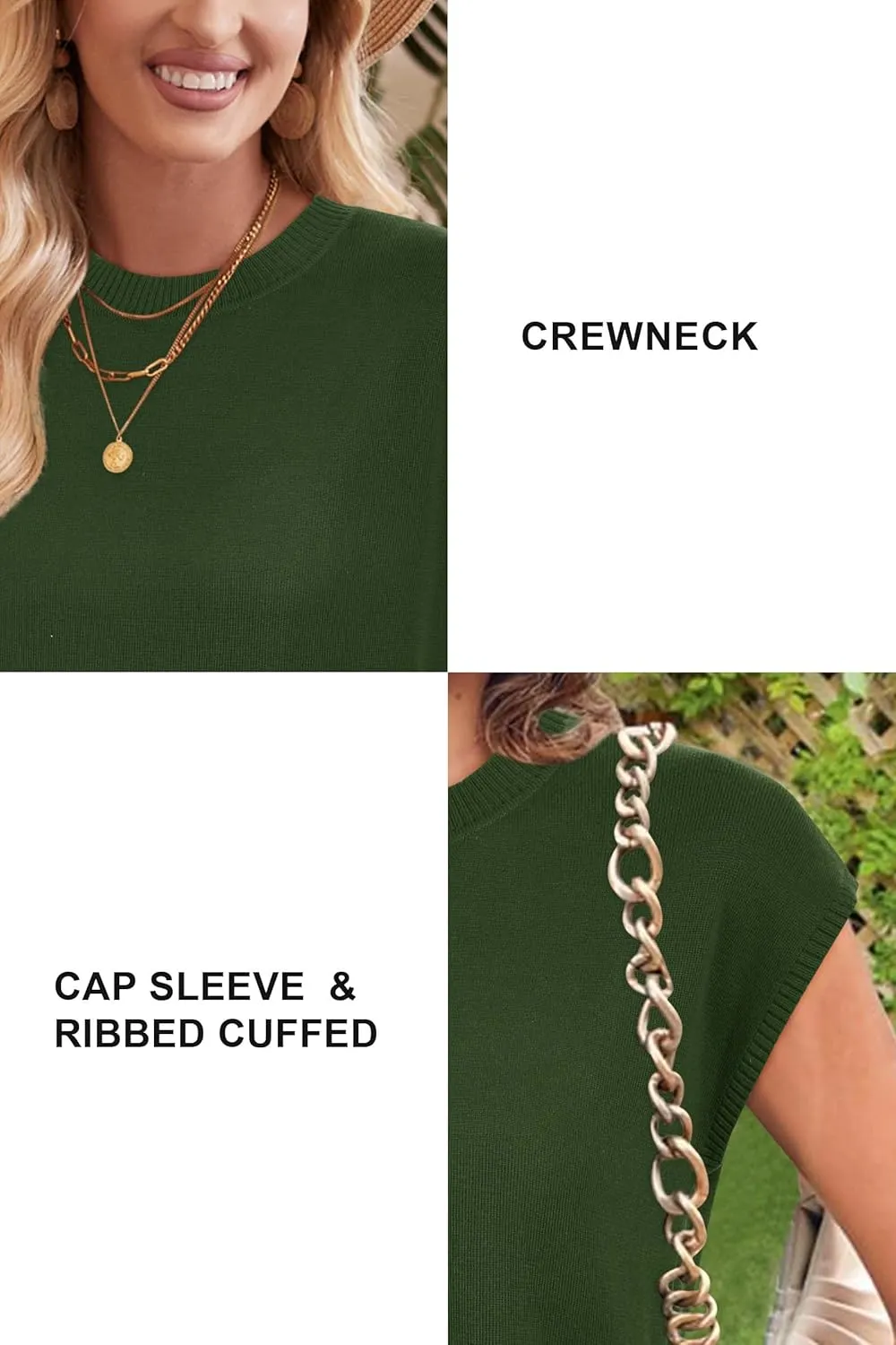 Newshows Womens 2024 Summer Tops Spring Sweater Vest Cap Sleeve Crewneck Business Casual Outfits Knit Dressy Shirts Trendy