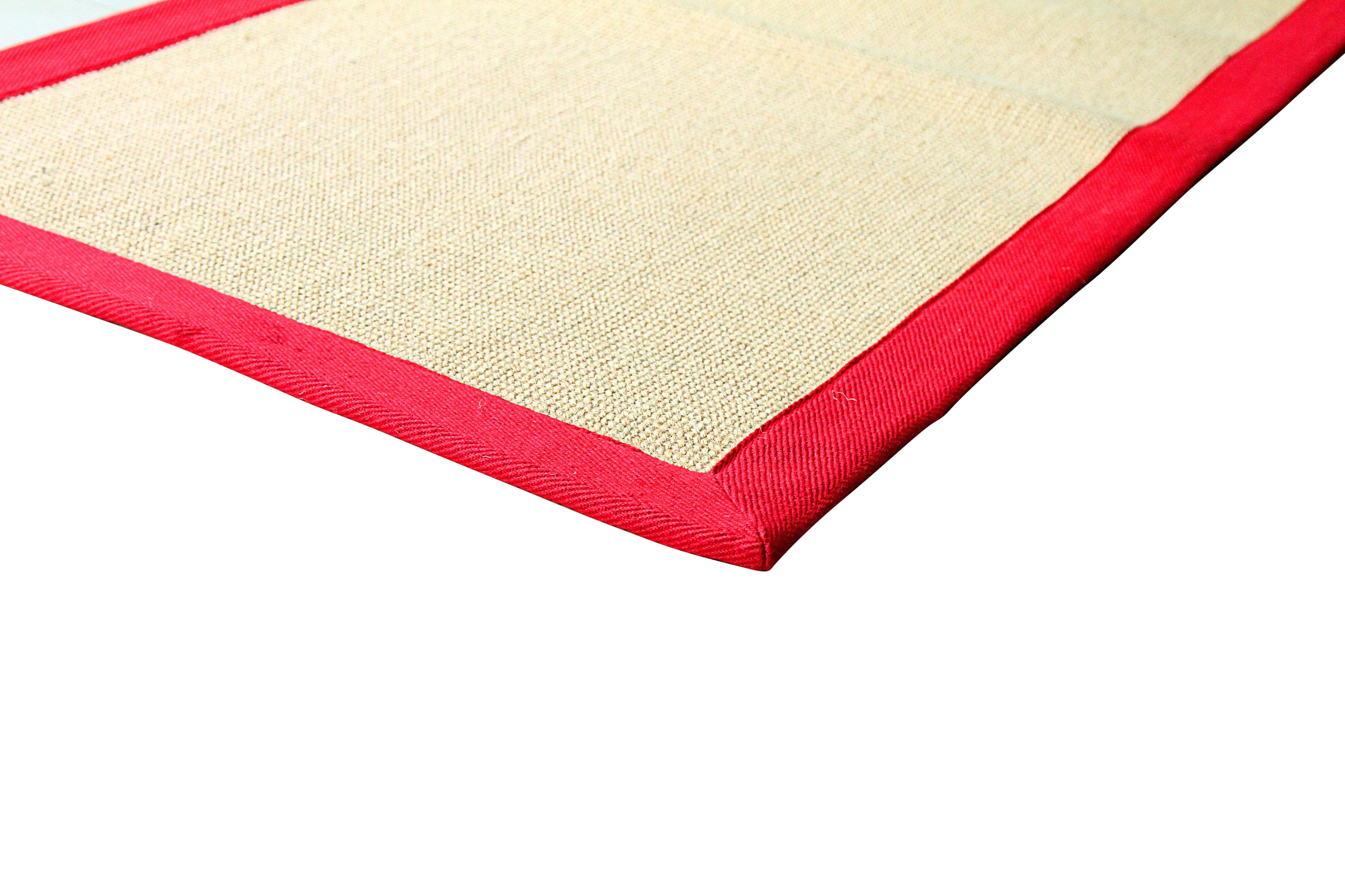 OnlyMat Handwoven Jute Floor Mat with Red Border