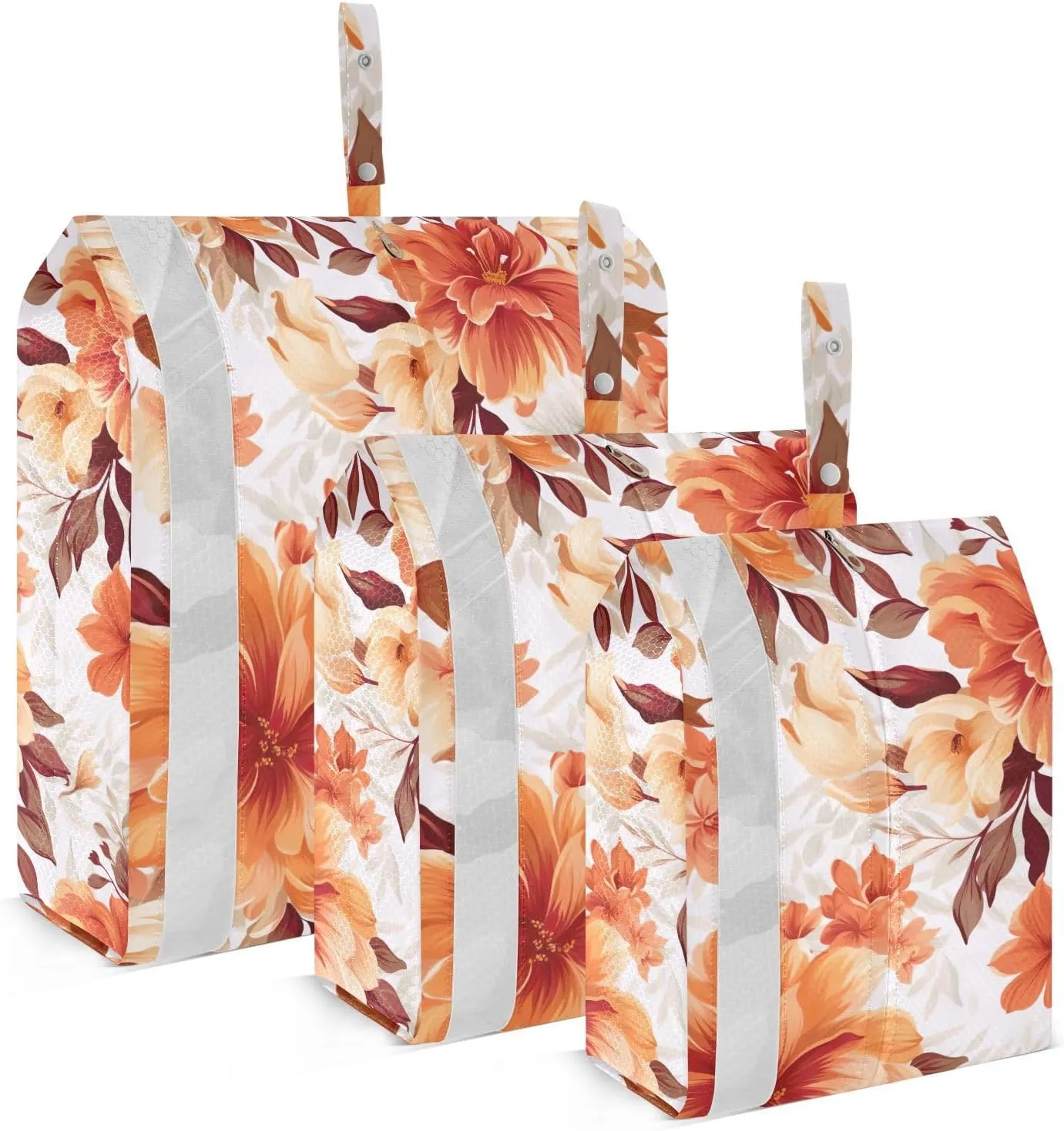 Orange Flowers Packing Cubes for Travel 3 Set Travel Organizer Bags Luggage Bags Organizer for Travel Accessories