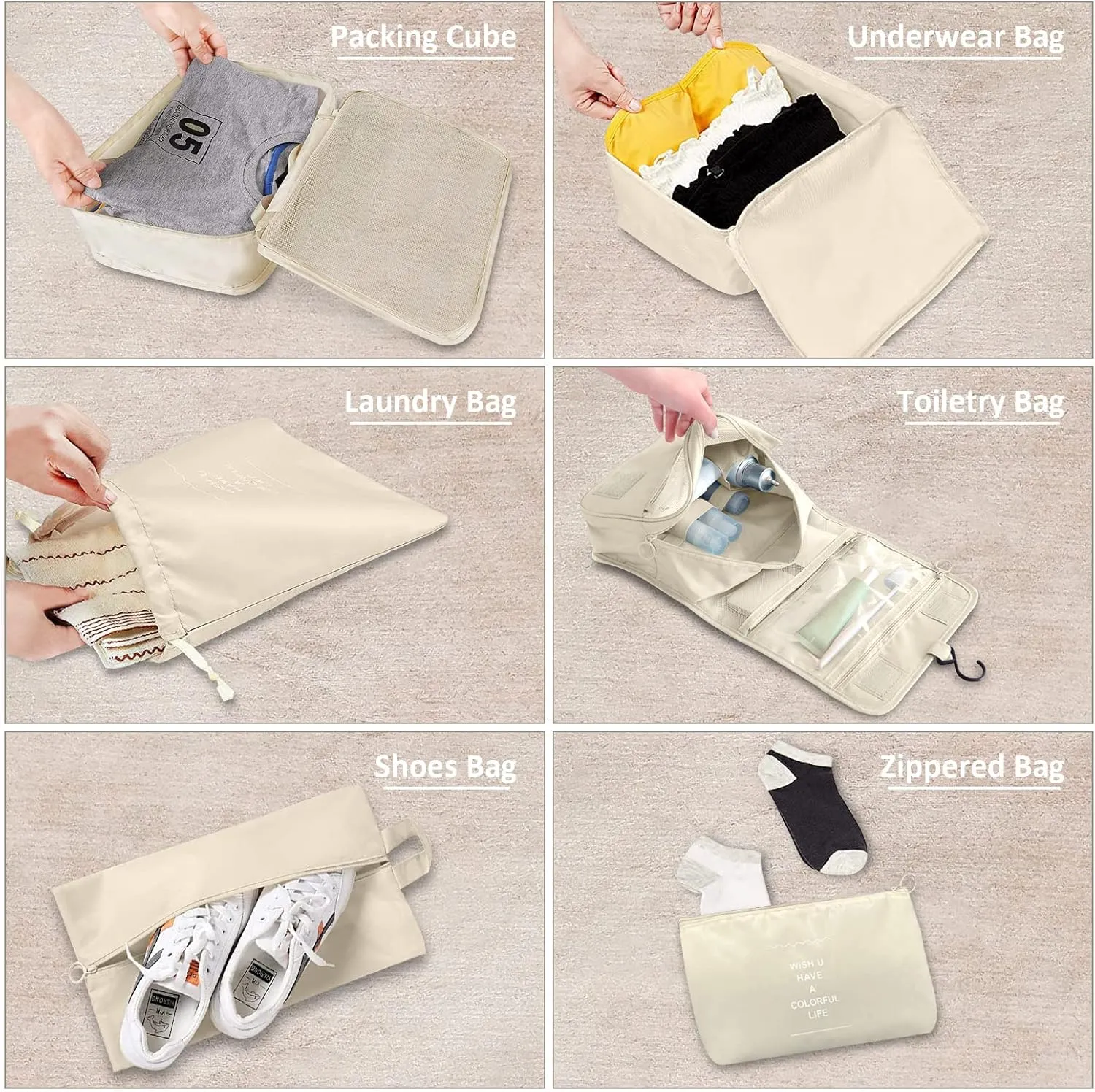 Packing Cubes for Suitcases,Luggage Organizer Bags for Travel Accessories,Travel Cubes for Carry on Suitcases (Beige)