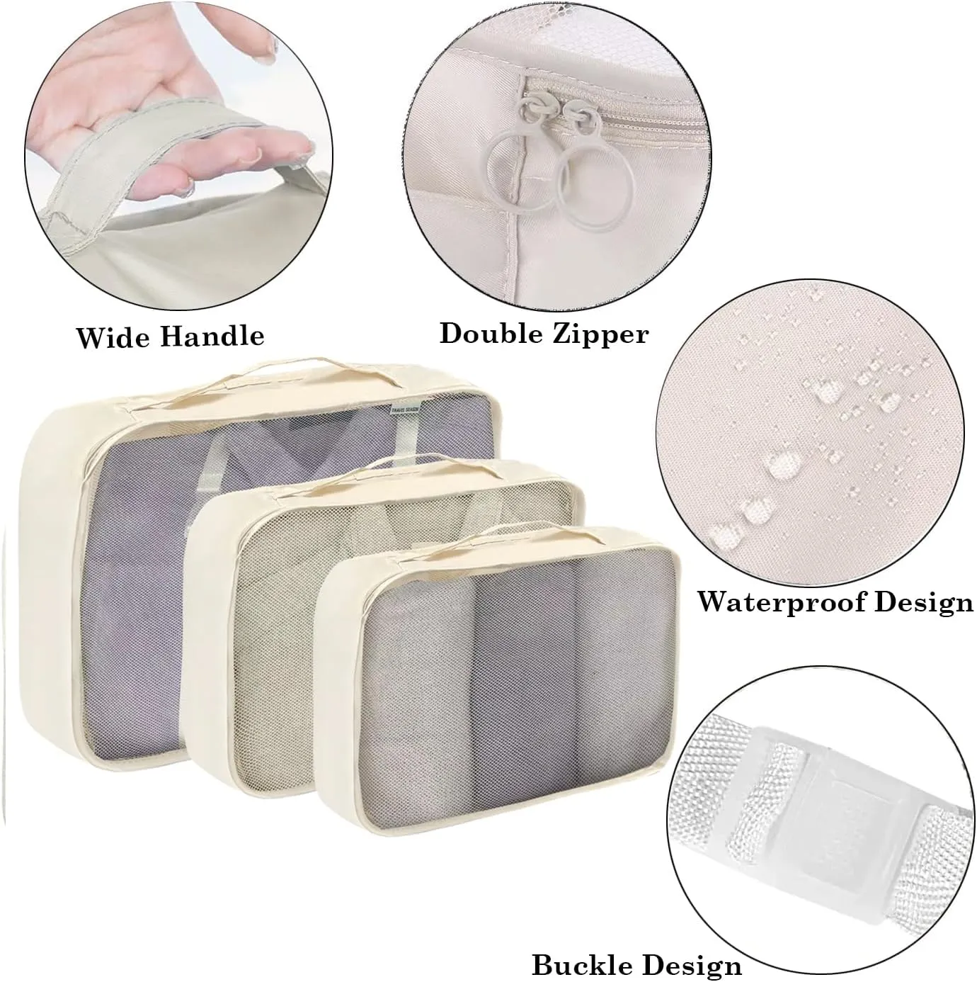Packing Cubes for Suitcases,Luggage Organizer Bags for Travel Accessories,Travel Cubes for Carry on Suitcases (Beige)
